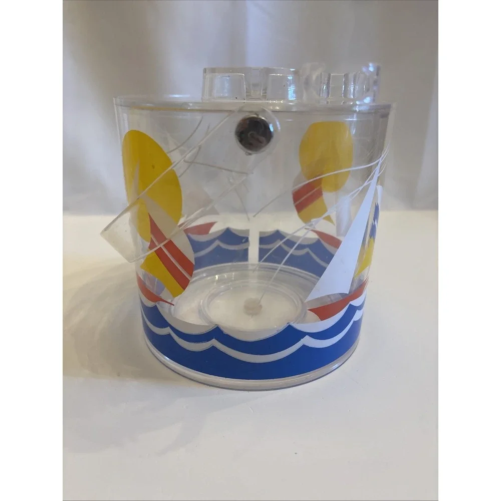VTG 1990's Wellington‎ SailBoat & Lighthouse Acrylic Pitcher/IceBucket Tongs